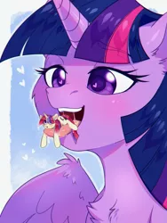 Size: 1530x2040 | Tagged: suggestive, artist:lightning-stars, derpibooru import, moondancer, twilight sparkle, twilight sparkle (alicorn), alicorn, pony, unicorn, blushing, cheek fluff, chest fluff, commission, cute, drool, drool string, esophagus, female, gullet, heart, heart eyes, macro, macro/micro, mare, micro, open mouth, saliva puddle, salivating, slimy, taste buds, tiny, tongue matress, tongue out, twiabetes, twipred, uvula, vore, wing fluff, wingding eyes, ych result