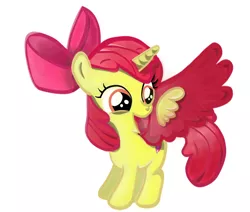 Size: 2054x1742 | Tagged: alicorn, alicornified, apple bloom, artist:secury, bloomicorn, colored, derpibooru import, excited, race swap, red wings, safe, simple background