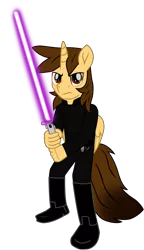 Size: 7043x12247 | Tagged: alicorn, alicorn oc, angry, anthro, anthro oc, artist:ejlightning007arts, clothes, costume, crossover, derpibooru import, horn, jedi, lightsaber, male, oc, oc:ej, safe, simple background, stallion, star wars, transparent background, unofficial characters only, vector, weapon, wings