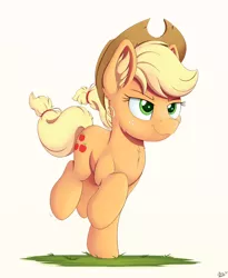 Size: 3200x3900 | Tagged: safe, artist:arcane-thunder, derpibooru import, applejack, earth pony, pony, applejack's hat, cheek fluff, chest fluff, cowboy hat, ear fluff, female, grass, hat, mare, running, simple background, solo, stetson