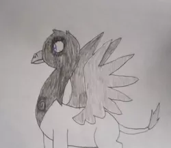 Size: 428x371 | Tagged: safe, artist:whistle blossom, deleted from derpibooru, derpibooru import, oc, oc:gleema, unofficial characters only, gryphon, female, griffon oc, looking at something, simple background, solo, spread wings, teenager, traditional art, white background, wings