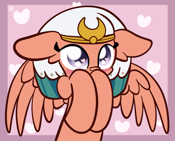 Size: 2160x1739 | Tagged: safe, artist:kimjoman, derpibooru import, somnambula, pegasus, pony, cute, female, floppy ears, heart, heart eyes, hooves to the chest, mare, solo, somnambetes, spread wings, weapons-grade cute, wingding eyes, wings