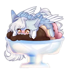 Size: 1934x1987 | Tagged: safe, artist:honeybbear, derpibooru import, oc, unofficial characters only, pegasus, pony, chibi, female, food, heart eyes, ice cream, mare, simple background, solo, transparent background, wingding eyes