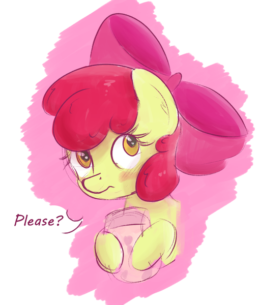 Size: 1280x1510 | Tagged: abstract background, apple bloom, artist:zalakir, asking, blushing, bow, derpibooru import, diaper, diaper fetish, female, fetish, solo, solo female, suggestive