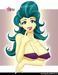 Size: 1005x1300 | Tagged: suggestive, alternate version, artist:clouddg, derpibooru import, juniper montage, equestria girls, mirror magic, spoiler:eqg specials, areola, areola slip, breasts, busty juniper montage, cleavage, clothes, ear piercing, earring, erect nipples, female, jewelry, juniper monstar, nipple outline, nudity, piercing, sexy, solo, solo female, tongue out, underwear