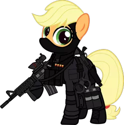 Size: 6000x6080 | Tagged: safe, artist:n0kkun, derpibooru import, part of a set, applejack, earth pony, pony, armor, balaclava, belt, boots, bullet, clothes, commission, cuffs, elbow pads, female, gloves, grenade, gun, knee pads, m4a1, mare, mask, pants, police, pouch, raised hoof, remington 870, shoes, shotgun, shotgun shell, simple background, smoke bomb, solo, swat, transparent background, united states, weapon