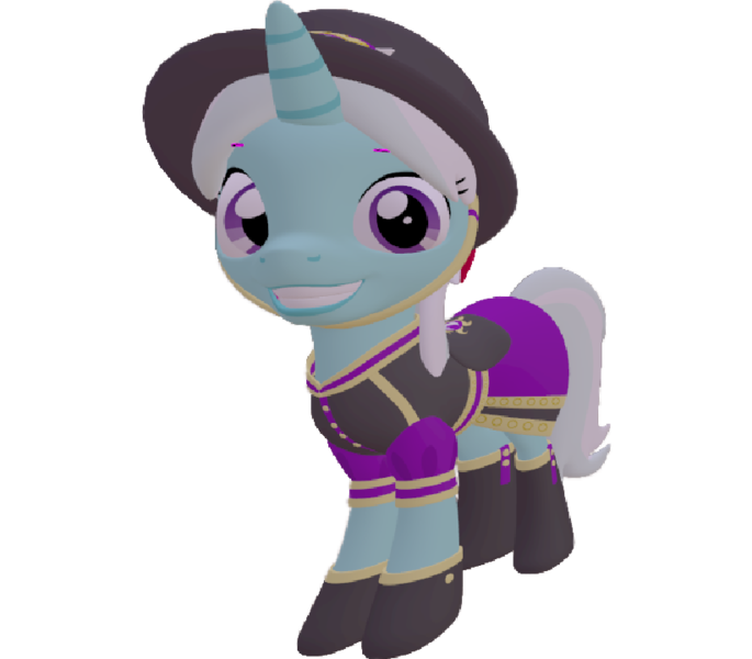 Size: 822x720 | Tagged: safe, artist:topsangtheman, derpibooru import, cornetta, pony, unicorn, 3d, clothes, grin, hat, looking at you, simple background, smiling, solo, source filmmaker, transparent background, uniform