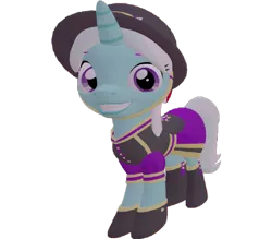 Size: 822x720 | Tagged: safe, artist:topsangtheman, derpibooru import, cornetta, pony, unicorn, 3d, clothes, grin, hat, looking at you, simple background, smiling, solo, source filmmaker, transparent background, uniform