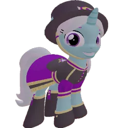 Size: 687x720 | Tagged: safe, artist:topsangtheman, derpibooru import, cornetta, pony, unicorn, 3d, clothes, grin, hat, looking at you, simple background, smiling, source filmmaker, transparent background, uniform