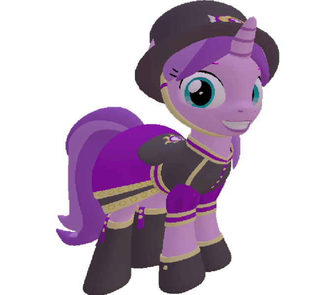 Size: 817x720 | Tagged: safe, artist:topsangtheman, derpibooru import, amethyst star, pony, unicorn, 3d, clothes, hat, looking at you, simple background, solo, source filmmaker, transparent background, uniform