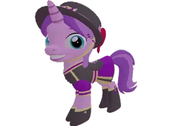 Size: 986x720 | Tagged: safe, artist:topsangtheman, derpibooru import, amethyst star, pony, unicorn, 3d, clothes, grin, hat, looking at you, simple background, smiling, solo, source filmmaker, transparent background, uniform