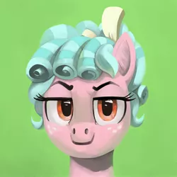 Size: 3500x3500 | Tagged: safe, artist:toisanemoif, banned from derpibooru, deleted from derpibooru, derpibooru import, cozy glow, pony, bust, green background, high res, image, jpeg, looking at you, portrait, simple background, solo