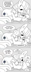 Size: 896x2076 | Tagged: safe, artist:mamatwilightsparkle, derpibooru import, spike, twilight sparkle, dragon, pony, unicorn, baby, baby spike, bed, comic, duo, implied rockhoof, implied shining armor, laying on bed, mama twilight, mama twilight sparkle, monochrome, on bed, snuggling, tumblr, younger