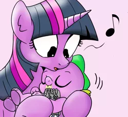 Size: 1280x1179 | Tagged: safe, artist:mamatwilightsparkle, derpibooru import, smarty pants, spike, twilight sparkle, dragon, pony, unicorn, baby, baby spike, lullaby, mama twilight, mama twilight sparkle, singing, tumblr, younger