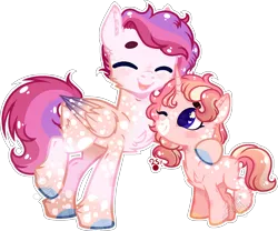 Size: 1753x1457 | Tagged: safe, artist:sh3llysh00, derpibooru import, oc, unofficial characters only, pegasus, pony, unicorn, base used, brother and sister, chest fluff, eyes closed, female, filly, hug, male, one eye closed, outline, parents:pinkielestia, siblings, simple background, stallion, transparent background, white outline