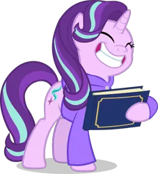 Size: 4588x5059 | Tagged: safe, artist:duskyzombie, derpibooru import, edit, starlight glimmer, pony, unicorn, memnagerie, spoiler:memnagerie, spoiler:mlp friendship is forever, absurd resolution, book, clothes, cropped, cute, eyes closed, female, glimmerbetes, hoodie, mare, simple background, smiling, solo, transparent background, vector