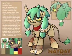 Size: 1280x1000 | Tagged: safe, artist:cokesleeve, derpibooru import, oc, oc:mayday, pegasus, pony, bandit, female, nose piercing, nose ring, pegasus oc, piercing, reference sheet, solo, wings, yellow sclera