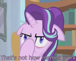 Size: 820x659 | Tagged: safe, derpibooru import, edit, edited screencap, screencap, starlight glimmer, pony, unicorn, a horse shoe-in, bookshelf, caption, cropped, facehoof, faic, female, floppy ears, great moments in animation, image macro, mare, reaction image, solo, text, why the long face