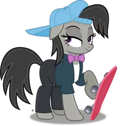 Size: 2811x2776 | Tagged: safe, artist:anime-equestria, derpibooru import, octavia melody, earth pony, pony, alternate hairstyle, backwards ballcap, baseball cap, bowtie, cap, clothes, eyeshadow, hat, makeup, shirt, simple background, skateboard, smiling, transparent background, vector