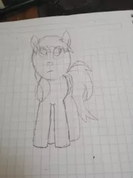 Size: 1024x1366 | Tagged: safe, artist:deathmetalweavile201, derpibooru import, oc, unofficial characters only, pegasus, pony, black and white, graph paper, grayscale, monochrome, solo, traditional art