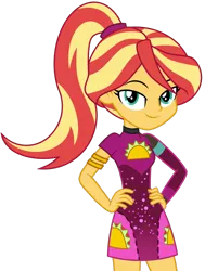 Size: 1024x1353 | Tagged: safe, artist:emeraldblast63, derpibooru import, sonata dusk, sunset shimmer, equestria girls, equestria girls series, sunset's backstage pass!, spoiler:eqg series (season 2), alternate hairstyle, armlet, clothes swap, food, minidress, ponytail, simple background, taco, taco dress, transparent background