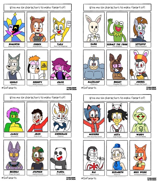 Size: 3476x4000 | Tagged: safe, artist:tvideshow, derpibooru import, oc, oc:james the gator, oc:littlepip, oc:stephen, alligator, anthro, bear, fox, frog, human, lizard, machamp, panda, pony, rabbit, unicorn, wolf, fallout equestria, six fanarts, :d, animal, anthro oc, anthro with ponies, barely pony related, beastars, beerus, choker, cinderace, clothes, crossover, deltarune, dimentio, dragon ball super, drake & josh, droopy, ear piercing, earring, female, frown, furry, haru (beastars), hat, jester, jewelry, kermit the frog, legosi (beastars), male, mare, miles "tails" prower, necktie, nick wilde, persona 3, piercing, pokémon, sign, sonic the hedgehog (series), spiked choker, super paper mario, susie (deltarune), sword, the lego ninjago movie, thumbs up, waving, we bare bears, weapon, yu-gi-oh! vrains, zootopia