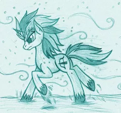 Size: 1682x1567 | Tagged: safe, artist:rossmaniteanzu, derpibooru import, oc, oc:ice storm, unicorn, horn, running, snow, unicorn oc, wind