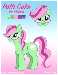 Size: 618x800 | Tagged: safe, artist:sonicsweeti, derpibooru import, oc, oc:patti cake, unofficial characters only, pony, unicorn, cutie mark, digital art, female, glasses, horn, mare, reference sheet