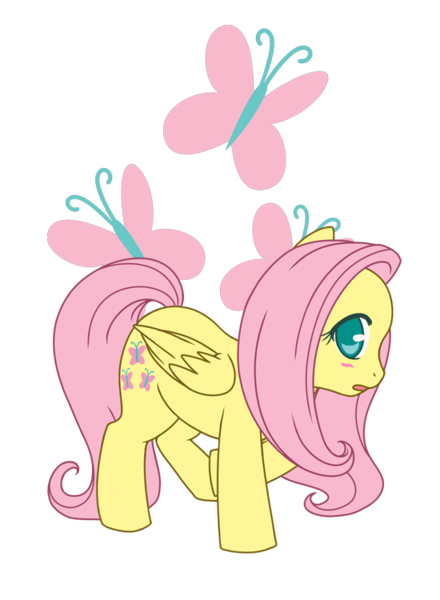 Size: 550x750 | Tagged: safe, artist:assechan, derpibooru import, fluttershy, pegasus, pony, blushing, cute, cutie mark background, female, looking at you, mare, no pupils, open mouth, profile, shyabetes, simple background, solo, transparent background