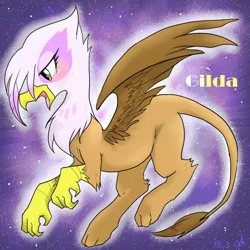 Size: 600x600 | Tagged: safe, artist:kyubi, derpibooru import, gilda, gryphon, female, open mouth, profile, sky, solo, starry night