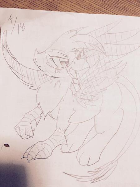 Size: 640x852 | Tagged: safe, artist:kyubi, derpibooru import, gilda, gryphon, black and white, female, grayscale, monochrome, pencil drawing, solo, traditional art