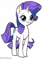 Size: 943x1280 | Tagged: safe, artist:domino626, derpibooru import, rarity, pony, unicorn, female, mare, marker drawing, simple background, smiling, solo, traditional art, white background