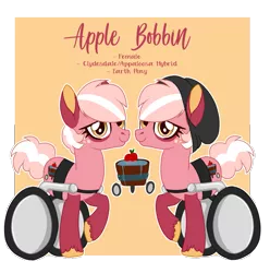 Size: 793x801 | Tagged: safe, artist:lemonkaiju, derpibooru import, oc, oc:apple bobbin, earth pony, pony, female, magical lesbian spawn, mare, offspring, parent:apple bloom, parent:cozy glow, parents:cozybloom, solo, wheelchair