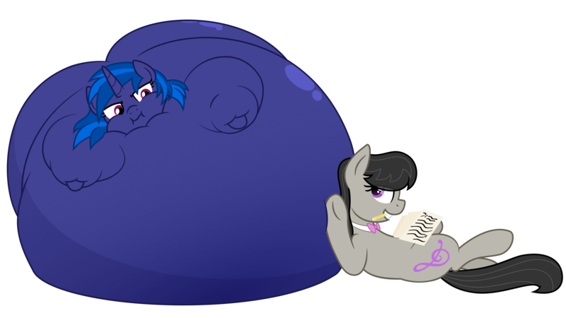 Size: 4000x2250 | Tagged: suggestive, artist:worstsousaphonehorse, derpibooru import, octavia melody, vinyl scratch, earth pony, unicorn, amused, belly, belly bed, big belly, bingo wings, blueberry inflation, female, huge belly, immobile, impossibly large belly, inflation, lesbian, not amused face, octavia is amused, pencil, puffy cheeks, reclining, scratchtavia, sheet music, shipping, simple background, squishy, transparent background, unamused, vector, vinyl blueberry, vinyl blueberry scratch, vinyl scratch is not amused