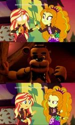 Size: 1920x3202 | Tagged: safe, derpibooru import, edit, edited screencap, screencap, adagio dazzle, sunset shimmer, oc, equestria girls, equestria girls series, sunset's backstage pass!, spoiler:eqg series (season 2), 3d, animator's hell, discovery kids, e. breddy, five nights at freddy's, fnaf oc, geode of empathy, glowing eyes, magical geodes, meme, source filmmaker, sunset sees things, white eyes