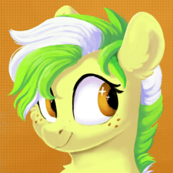 Size: 1000x1000 | Tagged: safe, artist:pucksterv, derpibooru import, oc, unofficial characters only, pony, animated, animated icon, blinking, bust, commission, cute, ear twitch, eye sparkles, freckles, gif, icon, portrait, simple background, solo, wingding eyes, ych result