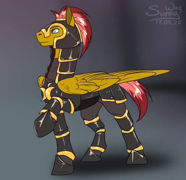 Size: 1034x1000 | Tagged: safe, artist:sunny way, derpibooru import, oc, unofficial characters only, pegasus, pony, armor, armored pony, feather, guard, hemlet, hooves up, male, patreon, patreon reward, royal guard, serious, serious face, sketch, solo, stallion, wings