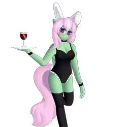 Size: 3000x3000 | Tagged: alcohol, anthro, anthro oc, artist:xcinnamon-twistx, blushing, bracelet, breasts, bunny ears, bunny suit, choker, cleavage, clothes, commission, costume, derpibooru import, female, glass, jewelry, leotard, looking at you, maid, mare, oc, oc:spectral wind, pegasus, plate, simple background, socks, solo, solo female, stockings, suggestive, thigh highs, transparent background, unofficial characters only, waitress, wine, wine glass, ych result, your character here