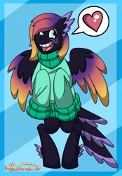 Size: 1024x1474 | Tagged: safe, artist:raysofsunshine, derpibooru import, part of a set, oc, oc:blooming lotus, unofficial characters only, pegasus, pony, clothes, commission, heart, solo, sweater, ych result