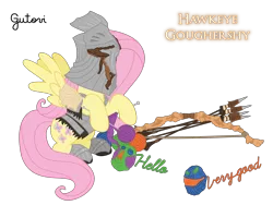 Size: 4268x3201 | Tagged: armor, armored pony, arrow, artist:gutovi, badass, bow and arrow, bow (weapon), craft, crossover, dark souls, derpibooru import, flutterbadass, fluttershy, hawkeye gough, helmet, knit, knitting, knitting needles, safe, simple background, transparent background, weapon