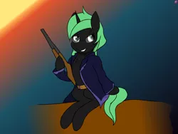 Size: 4096x3072 | Tagged: artist:sovietpony, artist:terminalhash, clothes, derpibooru import, double-barrel shotgun, obsidian-armor, oc, oc:terminalhash, safe, solo, weapon