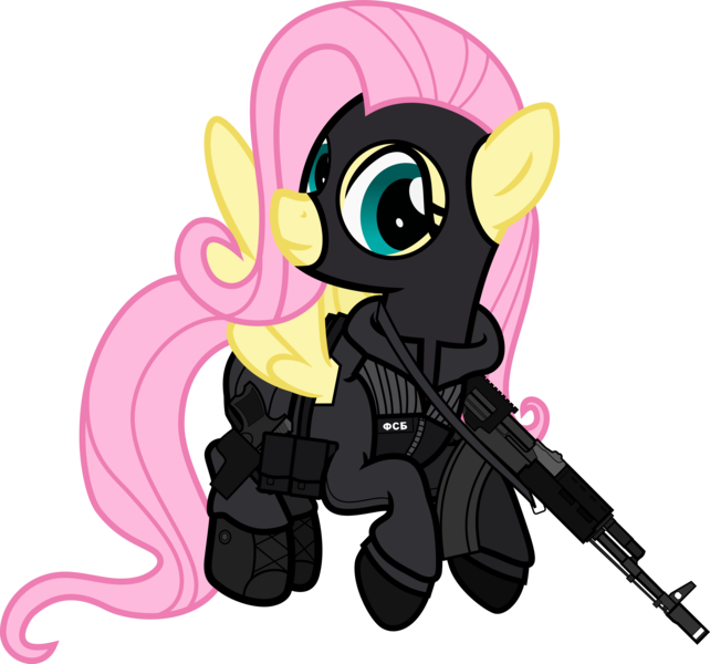 Size: 6000x5607 | Tagged: safe, artist:n0kkun, derpibooru import, fluttershy, pegasus, pony, ak-103, assault rifle, badass, balaclava, belt, boots, clothes, cyrillic, female, flutterbadass, flying, fsb, gloves, gun, handgun, holster, jacket, mare, mask, p-96s, pants, pistol, police, pouch, rifle, russian, shoes, simple background, solo, transparent background, weapon