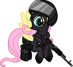 Size: 6000x5528 | Tagged: safe, alternate version, artist:n0kkun, derpibooru import, fluttershy, pegasus, pony, ak-103, assault rifle, badass, balaclava, belt, boots, clothes, cyrillic, female, flutterbadass, flying, fsb, gloves, gun, handgun, helmet, holster, jacket, mare, mask, p-96s, pants, pistol, police, pouch, ppe, rifle, russian, shoes, simple background, solo, transparent background, weapon