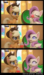 Size: 640x1091 | Tagged: safe, derpibooru import, edit, edited screencap, editor:niklaykin, screencap, applejack, fluttershy, earth pony, pegasus, pony, fluttershy's hiccups, my little pony: pony life, my little pony: stop motion short, bottle, comic, dead eyes, female, fluttershy's cottage, gritted teeth, hooves, mare, open mouth, potion, screencap comic, smiling, spread wings, stop motion, wings