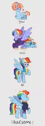 Size: 2000x5500 | Tagged: safe, artist:aylufujo, derpibooru import, bow hothoof, rainbow dash, windy whistles, pegasus, pony, the last problem, age progression, baby, baby dash, baby pony, clothes, cute, dashabetes, female, filly, filly rainbow dash, heart, high res, lead pony badge, male, mare, older, older rainbow dash, pictogram, speech bubble, stallion, uniform, wholesome, wonderbolt trainee uniform, younger