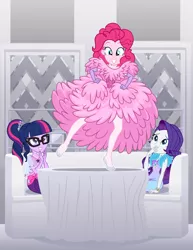 Size: 900x1168 | Tagged: safe, artist:sapphiregamgee, derpibooru import, pinkie pie, rarity, sci-twi, twilight sparkle, equestria girls, clothes, dancing, dress, fashion, fashion style, female, glasses, show accurate, tap dancing, the great muppet caper, the muppets, toy