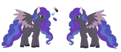 Size: 1024x441 | Tagged: safe, artist:scorpionthehybrid, derpibooru import, oc, oc:eclipse, pegasus, pony, unicorn, color palette, ethereal mane, magical lesbian spawn, male, offspring, parent:pinkie pie, parent:princess luna, parents:lunapie, simple background, solo, stallion, starry mane, transparent background