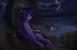 Size: 4114x2646 | Tagged: alicorn, artist:batsdisaster, broken horn, crying, derpibooru import, female, grave, gravestone, horn, lantern, lightning, mare, rain, sad, safe, shovel, tree, twilight sparkle, twilight sparkle (alicorn)