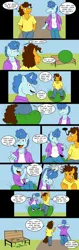 Size: 402x1280 | Tagged: safe, artist:beowulf100, derpibooru import, cheese sandwich, party favor, anthro, earth pony, plantigrade anthro, unicorn, balloon, balloon fetish, balloon popping, bench, clothes, comic, commission, digital art, eyes closed, fetish, horn, male, popping, shoes, speech bubble, tail, text