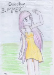 Size: 2089x2871 | Tagged: artist:hanaatori, derpibooru import, fluttershy, human, humanized, safe, solo, traditional art